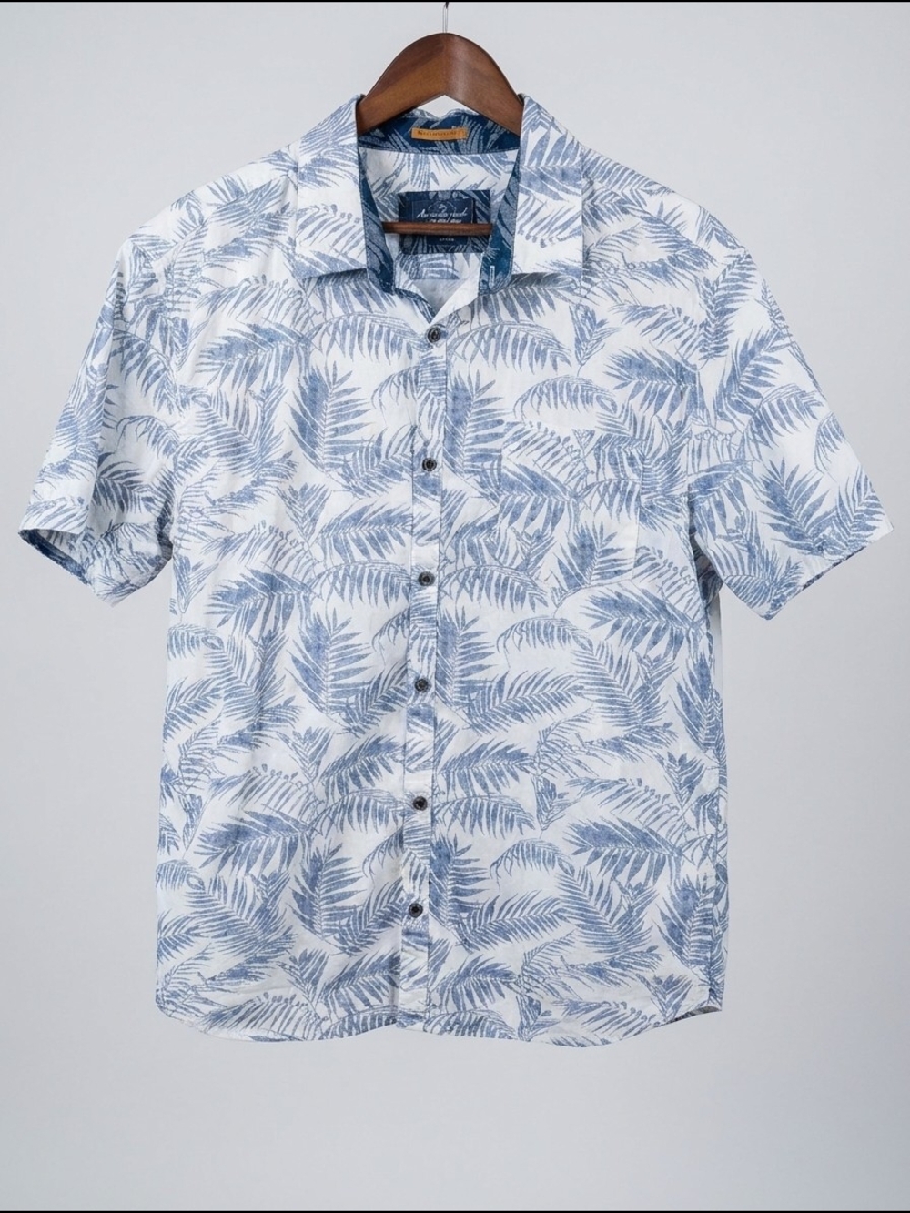 Across The Pond Tropical Palm‎ Leaf Button Up Shirt Men's XL Hawaiian Vacation